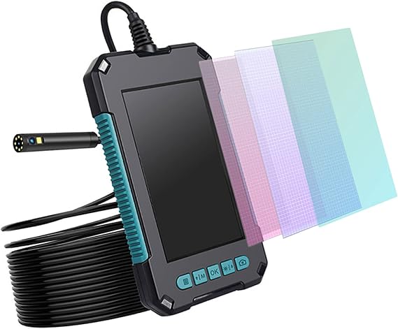Endoscope Camera with Screen and Light Up and Down, Borescope Inspection Camera Dual Lens Borescope 2.0 Megapixels with 4.3" IPS Screen and 8+1 LED Lights, 32GB Card 2600 mAh