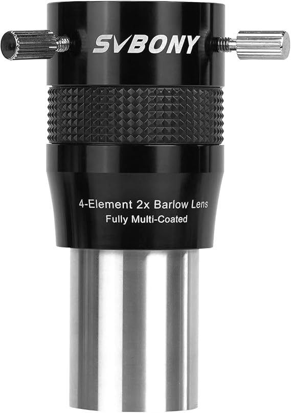 SVBONY 216 2X Barlow Lens, 1.25 FMC Barlow Lens Telescope Accessory | for Planetary Visual and Photography, 3 Screws Design, Telecentric Lens, Coaxial Locking Device,Brass Compression Ring Design