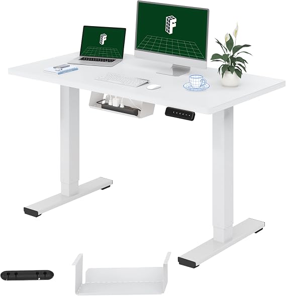 FLEXISPOT E1 ONE PIECE Electric Standing Desk Height Adjustable Sit Stand Desk with Memory Smart Panel(100 * 60cm, White)