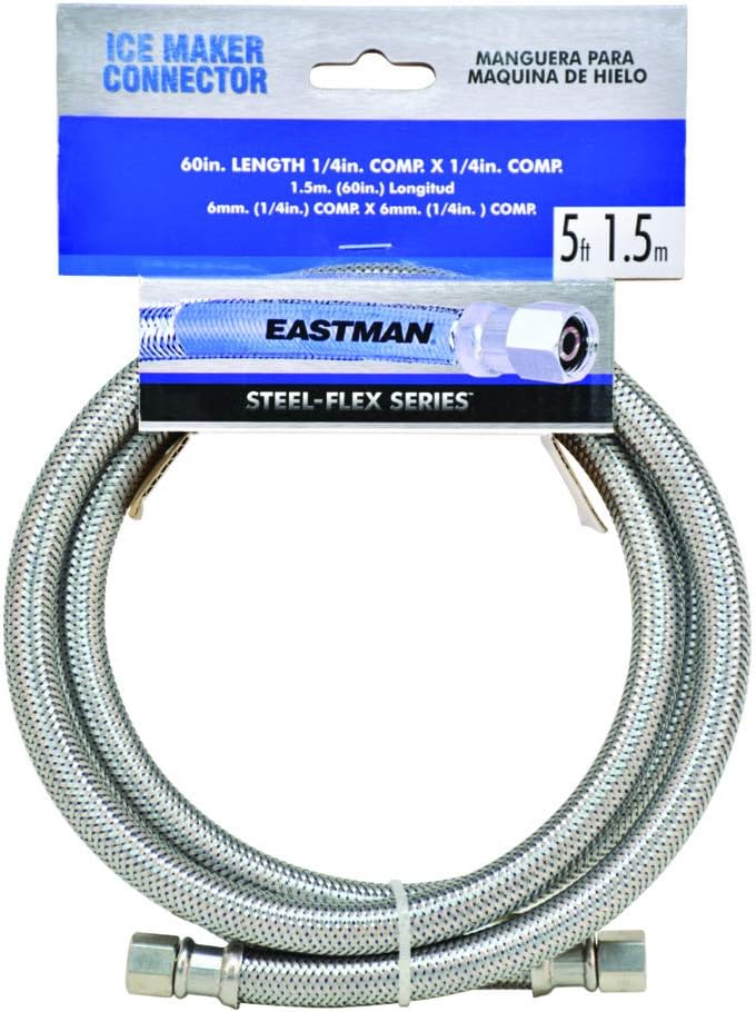 Eastman Ice Maker Connector, 14 Inch Compression, Flexible Braided Stainless Steel Hose