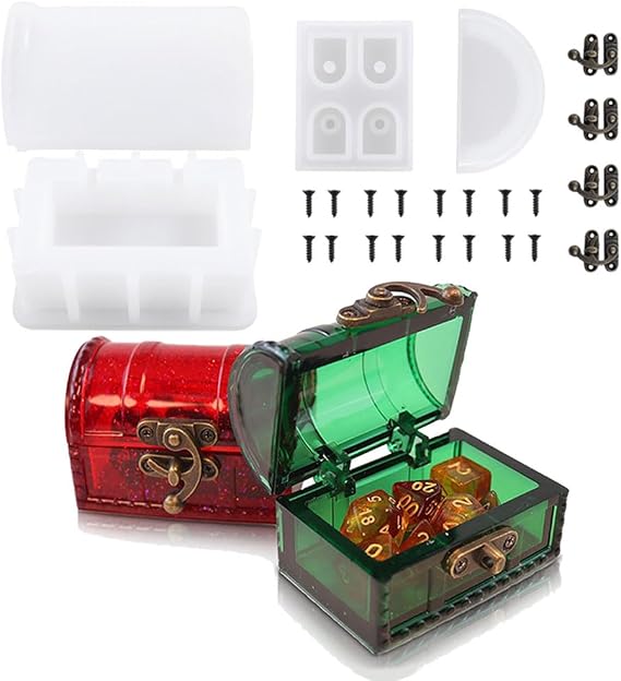 BIGEBO Resin Box Mold, Treasure Chest Silicone Mold with Lid and Hasp Lock for Gifts Jewelry Storage Home Decoration