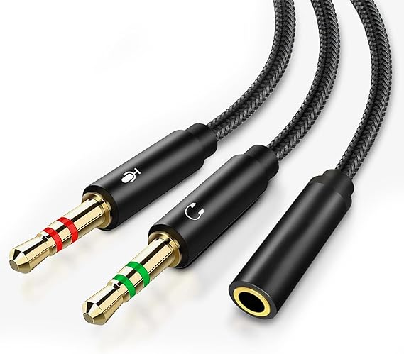 2 in 1 Headphone Mic Splitter,audio splitter,headset splitter,3.5mm Female to 2 Dual 3.5mm Male Cable,Microphone Splitter,Compatible with Gaming Headset, Earphone, Speaker, Desktop, Laptop- 25cm