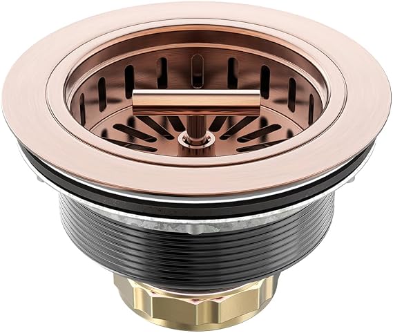 KONE Copper Sink Drain 3.5 Inch Kitchen Sink Drain Assembly Stainless Steel Sink Strainer Sink Stopper Antique Copper Basket Strainer for 3-1/2 Inch Commercial Kitchen Sink