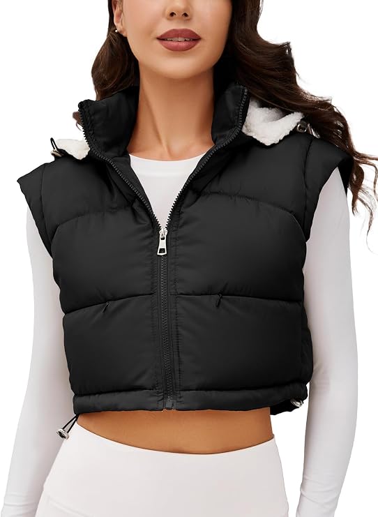 Ogfao Women's Puffer Vest Hooded Button Down Zip Up Winter Outerwear Vests with Pockets