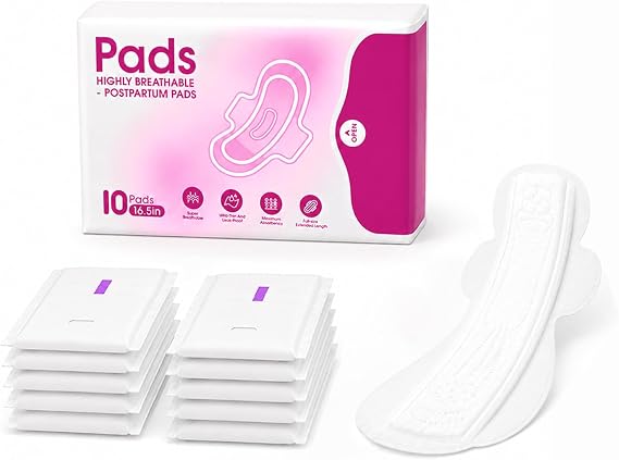 10 Count Premium Postpartum Pads with Wings, Feminine Care Maxi Pads | Large, Leak Proof, Stays Securely in Place, Maximum Absorbency, Postpartum Maternity Pads, Ultra Soft, Ultra Thin(pink)