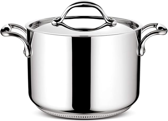 Lagostina ACCADEMIA LAGOFUSION 0116020524 Casserole Pot Stainless Steel 24 cm (6.7 L) + Lid Suitable for All Hobs Including Induction with Riveted Handle Robust Italy