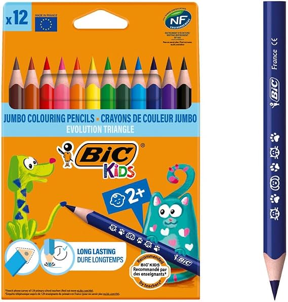 BIC Kids Evolution Üçgen Jumbo Renkli Kalem, 12'Li Kutu