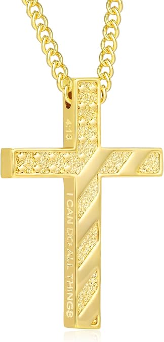 REDSUN Cross Necklace for Men 14K Gold Plated Cross Pendant Necklace | Dainty Gold Crosses Necklace Minimalist Faith Necklace Christian Jewelry,(with Gift Box)