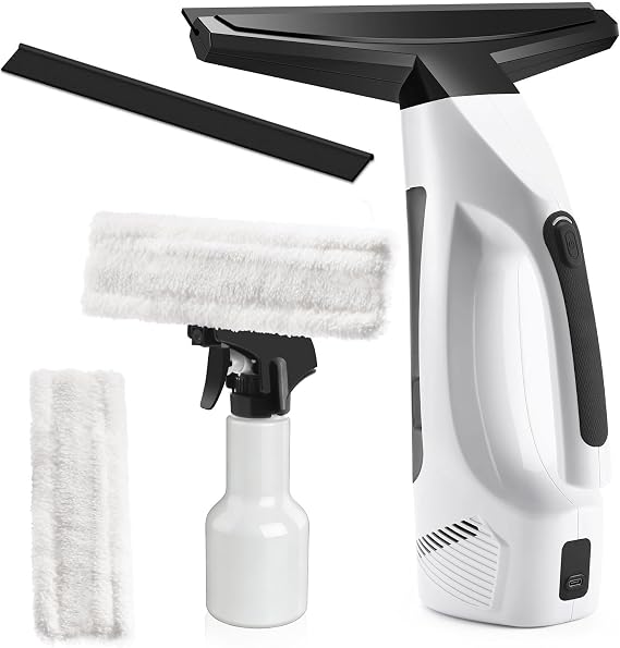 Window Vacuum Squeegee Cordless, Handheld Window Vac with Multi-Purpose Spray Bottle & Microfiber Cloth, Electric Cleaning Tool for Windows, Mirror, Countertop