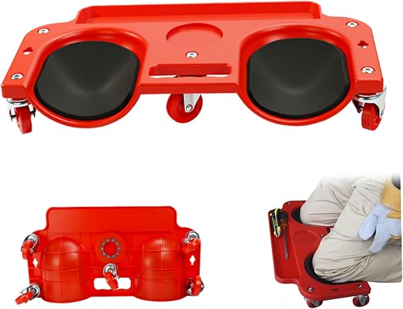 Rolling Knee Creeper, Rolling Knee Pads, Heavy Duty Cart with Swivel Casters for Mechanics, Red Thick Foam Kneeling Mat for Auto Repair and Home Maintenance, sturdy PE Creepers