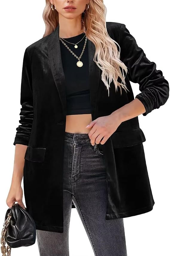 Velvet Blazers Jackets for Women Open Front Jacket Coats Casual Business Oversized Long Coat Outerwear