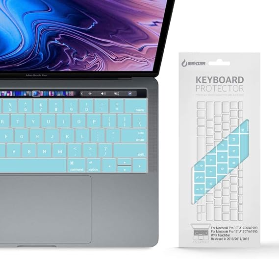 IBENZER Macaron Series Silicone Keyboard Cover for MacBook Pro 13 or 15 with Touch Bar (2018 2017 2016 Model: A1706 A1707 A1989 A1990), Turquoise, MKC05TBL