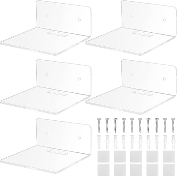 5 Pcs Clear Acrylic Floating Wall Shelves for Bedroom Bathroom