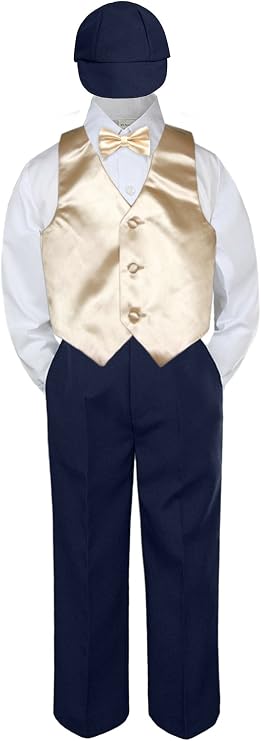 5pc Baby Toddler Kid Boy Wedding Suit Black Pants Shirt Vest Bow tie Hat Set 5-7