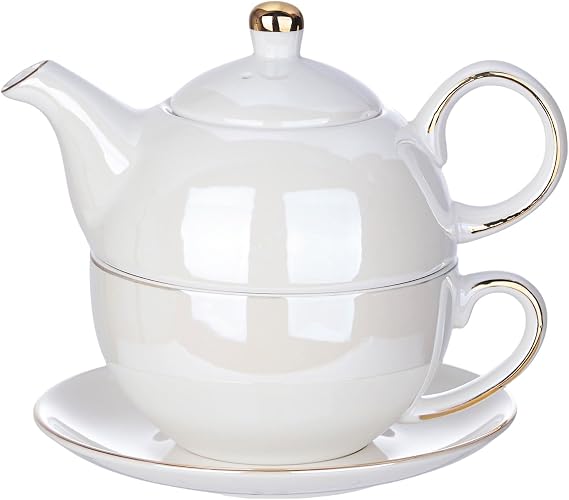 Tea for One Set, Teapot and Cup Set, Pearl White