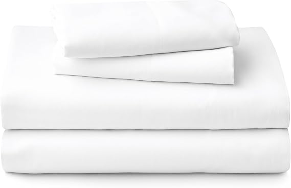 Welhome 100% Cotton Percale 4-Piece King Size Solid Bed Sheets Set, 1 Fitted, 1 Flat Sheet with 2 Pillowcases, White