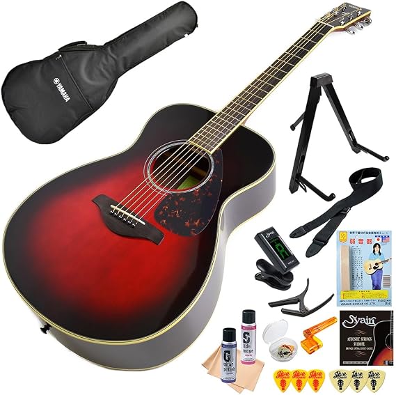 YAMAHA FS830 DSR Acoustic Guitar Beginner Set, 14 Pieces, Dusk Sun Red