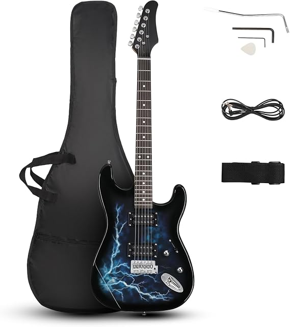 Ktaxon - 39" Electric Guitar Full Size Solid Body H-H Pickup Beginner Guitar Kit with Gig Bag, Strap, Tremolo Arm, Cable and Picks (Part