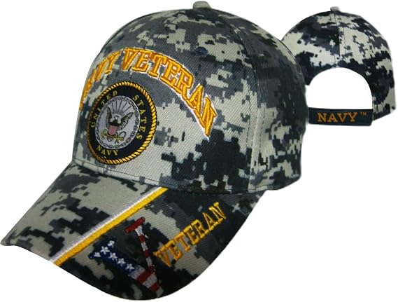 Official US Navy Licensed Cap Navy Veteran & Navy Emblem Camo Cap Hat (Officially Licensed by The US Navy)