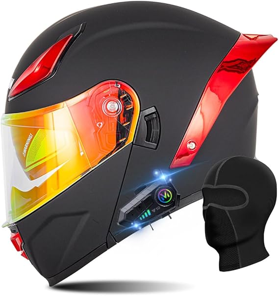 Bluetooth Modular Motorcycle ECE Approved, Dual Visor Double Flip-Up Full Face Helmet Built-in Dual Speaker with Waterproof Bluetooth, for Adult Men Women (21.6-24.4in)