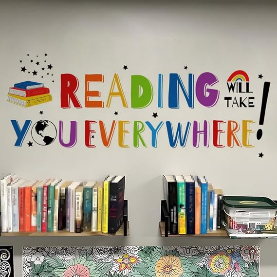 Inspirational Quote Wall Decal Sticker, Motivational Phrase Decoration Classroom Bedroom Playroom Art, Study Room Library Wall Sticker Decor, Reading Will Take You Everywhere