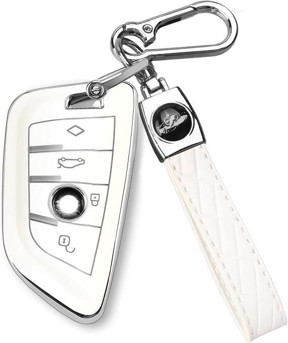 QBUC for BMW Key Fob Cover with Leather Keychain,for BMW 2 5 6 7 Series X1 X2 X3 X5 X6 X7 Premium Soft TPU Key Fob Holder