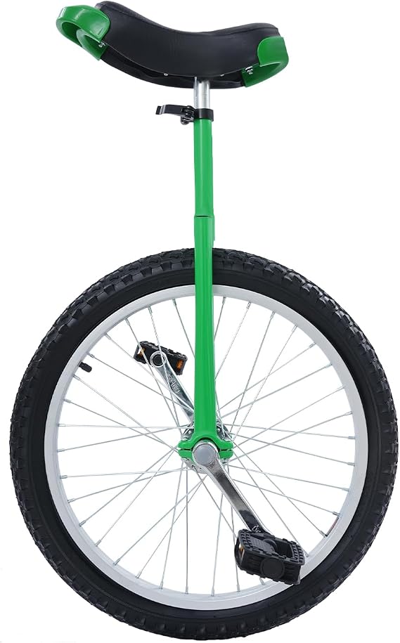 20 Inch Outdoor Unicycle,Adjustable Seat Exercise Bicycle Single Wheel Balance Bike for Adults Kids, Fitness Cycling & Talent Show Use Green