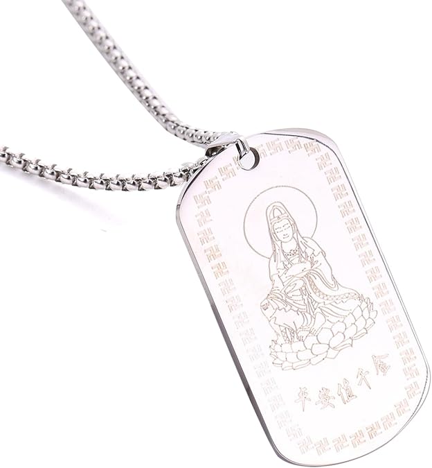 Metal Quan Yin Goddess of Compassion Mercy Silver Pendant Necklace Kuan Yin Guan Yin Stainless-Steel Chinese Feng Shui Amulet Kwan Yin Avalokitesvara for Health Wealth (silver)