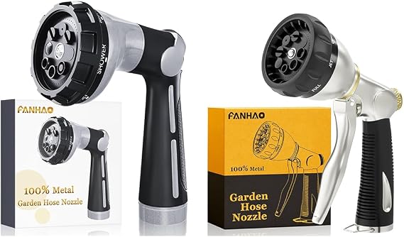 FANHAO Garden Hose Nozzle with Thumb Control+Heavy Duty Garden Hose Nozzle