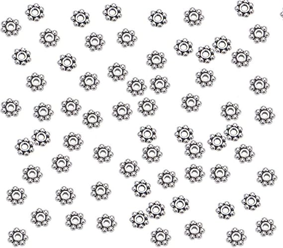 ChangJin 700 Pcs Antiqued Silver Metal Daisy Spacer Beads 5mm for Jewelry Making (Antiqued Silver 5MM 700PCS)