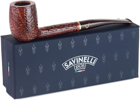 Savinelli Bing's Collection - Long Stright Billiard (Rustic Finish) | Golf Inspired Briar Wood Pipe, Handmade in Italy, 6mm