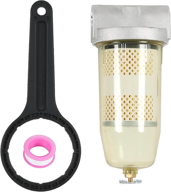 DICMIC Fuel Tank Filter Assembly with Wrench Replacement for Gasoline and Diesel Water Separate 30 Micron Max 25 Gpm 150 Psi with 3/4 NPT Top Cap