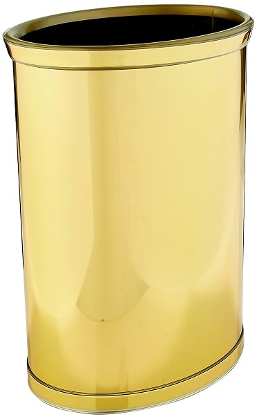 Kraftware Polished Brass Colored Mylar Designer 14 Oval Wastebasket for Home & Office