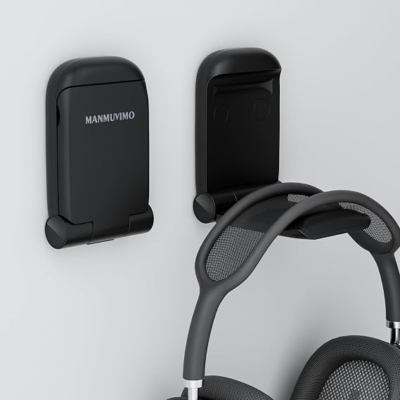 MAMUVIMO Headphone Stand, Headset Stand Foldable & Sticky, Headphone Holder Hook Mount with Non-Slip Silicone, Adhesive Earphone Desk Hanger Clip Space-Saving for Airpods Max, All Earphones- Black
