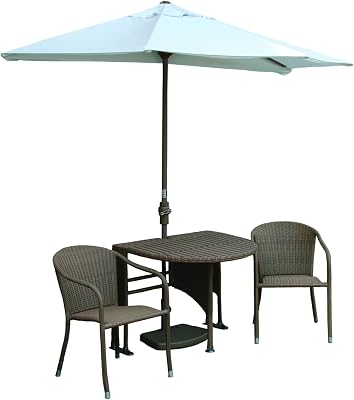 Maykoosh Outdoor Patio Set with Canopy - 9ft Offset Umbrella & Table - Coffee Color