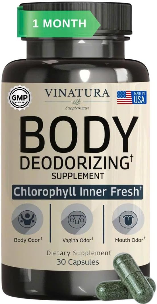 VINATURA Body Deodorizing Supplement for Women - Magic Chlorophyll Pills for Body Odor Eliminator, it Works for Her Internal Deodorant, 30 Capsules