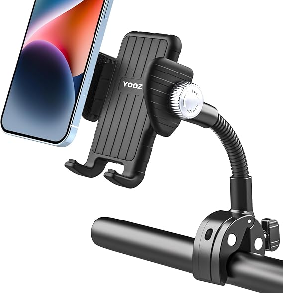 Stroller Buggy Phone Holder, Flexible Bike Phone Mount with Gooseneck Tube | for Bicycle Pram Scooter Treadmill, Pole Handlebar Clamp Compatible with iPhone 17 16 15 Pro Max, All Smartphone
