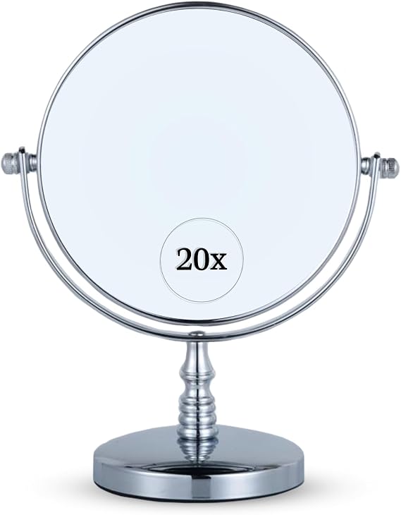 MIRRORVANA 20X / 1X Magnified Makeup Mirror with Stand, 9" x 6" (Chrome)