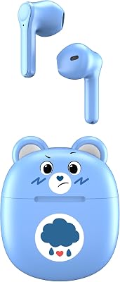 Care Bears Bluetooth Wireless Earbuds with Charging Case - Built-in Mic, Easy Pairing, Cute Grumpy Bear Design, Blue, Perfect for Kids, Teens Fans