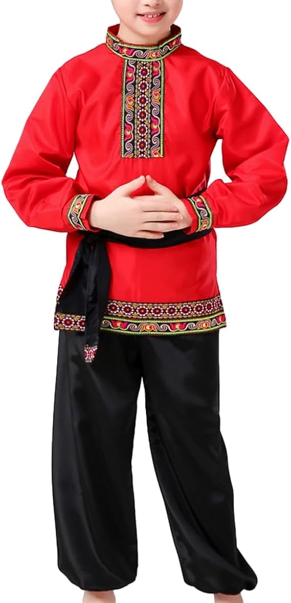 Boys 2 Piece Russian Dance Outfits Performance Costume Traditional Dancewear with Belt