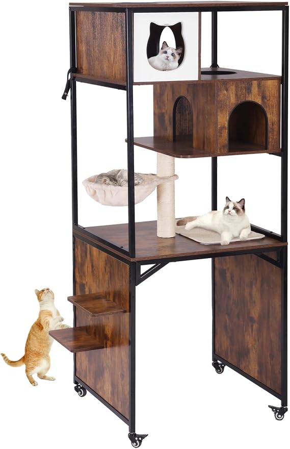Aivituvin Cat Tree, 68-Inch Cat Tower for Indoor Cats, Wood Cat Condo Furniture with Litter Box Enclosure, 2-in-1 Modern Cat Tower