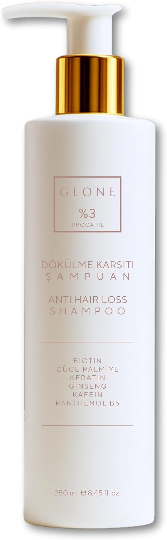 GLONE Dökülme Karşıtı Onarıcı Şampuan, 250ml -%3 Procapil & Keratin, Kırılma ve Koparak Dökülmelere Karşı Güçlendirici, Sülfatsız
