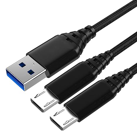 3M PS4 Controller Charger Cable, 10FT Micro USB Charging Sync Cord for Sony PlayStation 4/Dualshock 4/PS4 Slim/Pro, Microsoft Xbox One S/X, Play and Charge Wire - Black (2 Pack)
