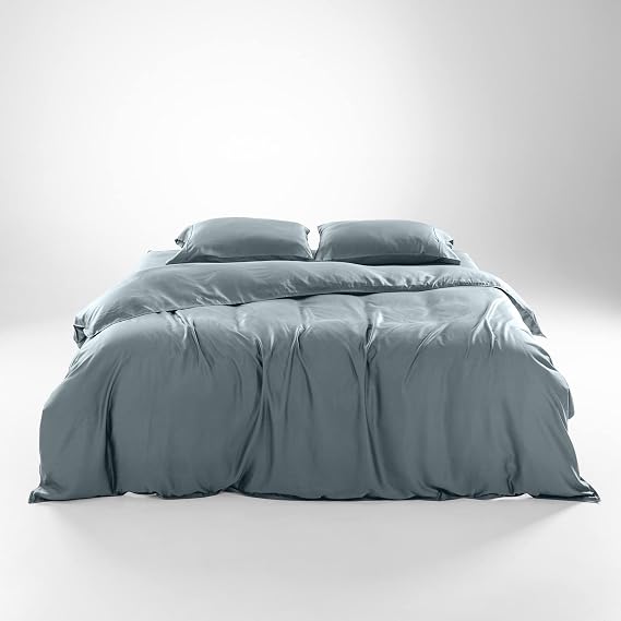Olive + Crate Cooling Tencel Duvet Cover Set, Queen, Basalt Blue, 3 Piece