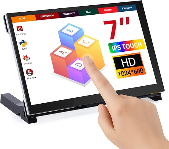 ELECROW 7" 1024x600 Touchscreen Monitor for Raspberry Pi 5/4/3 & Windows PC | IPS LCD mini monitor Touch Screen Display with Acrylic Stand plug-and-play HDMI+USB compatible with Jetson Nano & Banana Pi