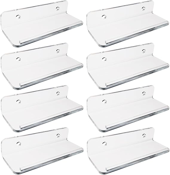 Vinyl Record Shelf Wall Mount 8 Pack, Clear Vinyl Record Holder, Floating Record Shelf Wall Mount, Album Record Holder Display for Living Room, Bedroom, Office (Clear)