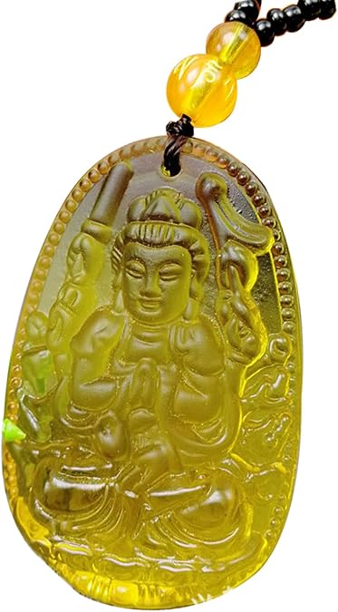 Crystal Quan Yin Goddess of Compassion Mercy Pendant Necklace Kuan Yin Guan Yin Yellow Chinese Feng Shui Amulet Kwan Yin Avalokitesvara for Health Wealth