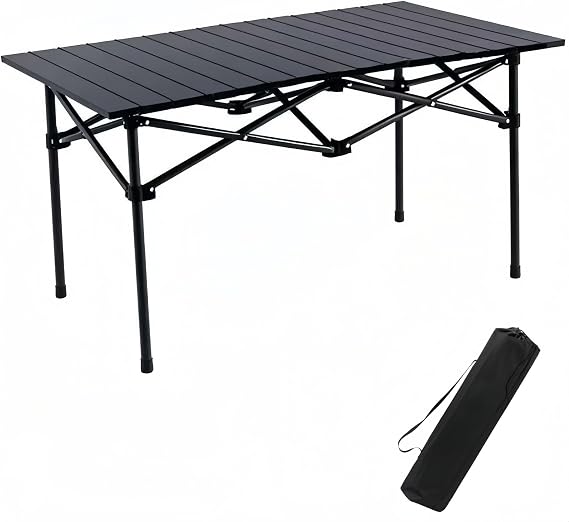 Folding Camping Table, Portable Beach Table,with Portable Bag,Suitable for Indoor, Outdoor, Camping, Backyard, Party, Patio, The Black Camping Table at The Beach
