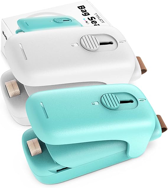 2 Pack Chip Bag Sealer, 2 IN 1Handheld Heat Vacuum Sealer & Cutter, Portable Chip Bag Resealer Sealer for Plastic Bags Storage Food Snack Cookies - Battery Not Included