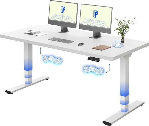 FLEXISPOT E5 Electric Standing Desk 2 Motors 3 Stage 160 * 80CM One Piece Desktop Height Adjustable Desk with Memory Smart Panel, Anti-collision System, White